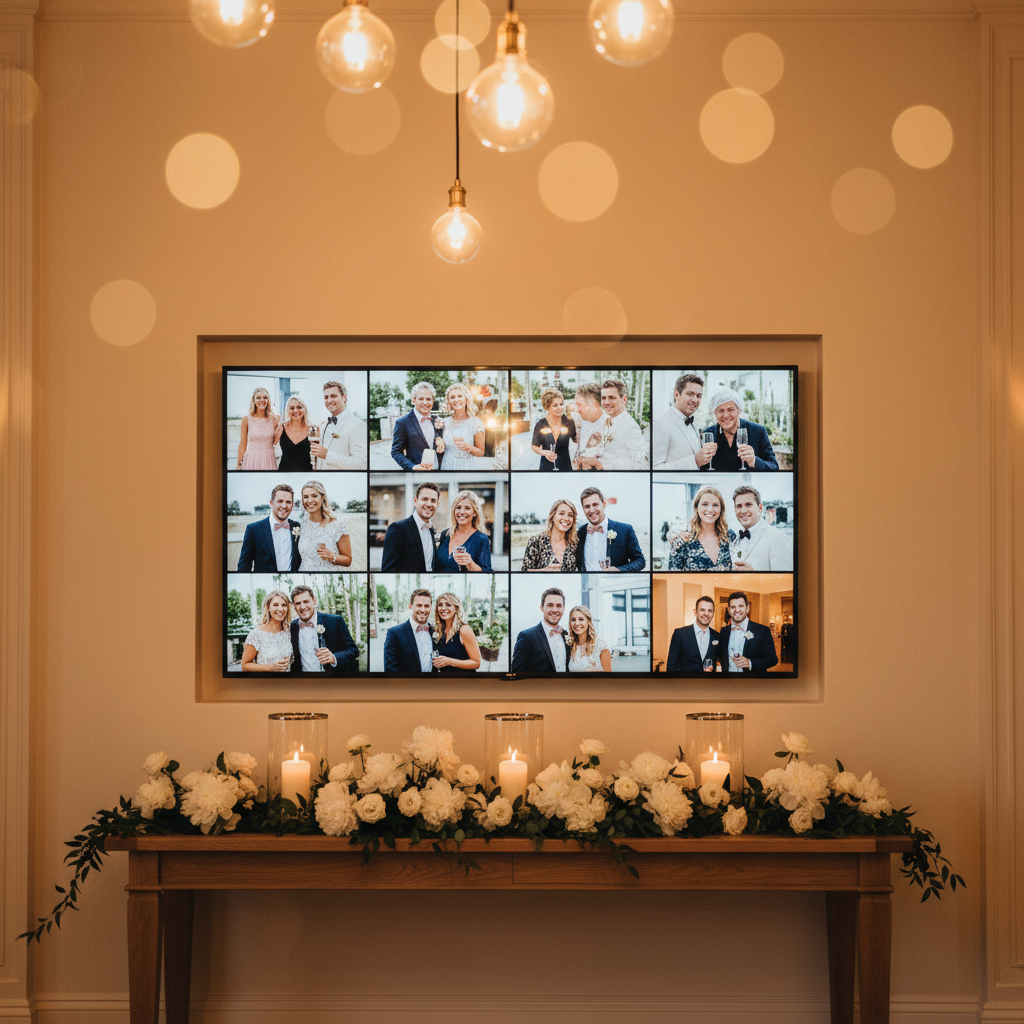 Live slideshow on TV at wedding reception