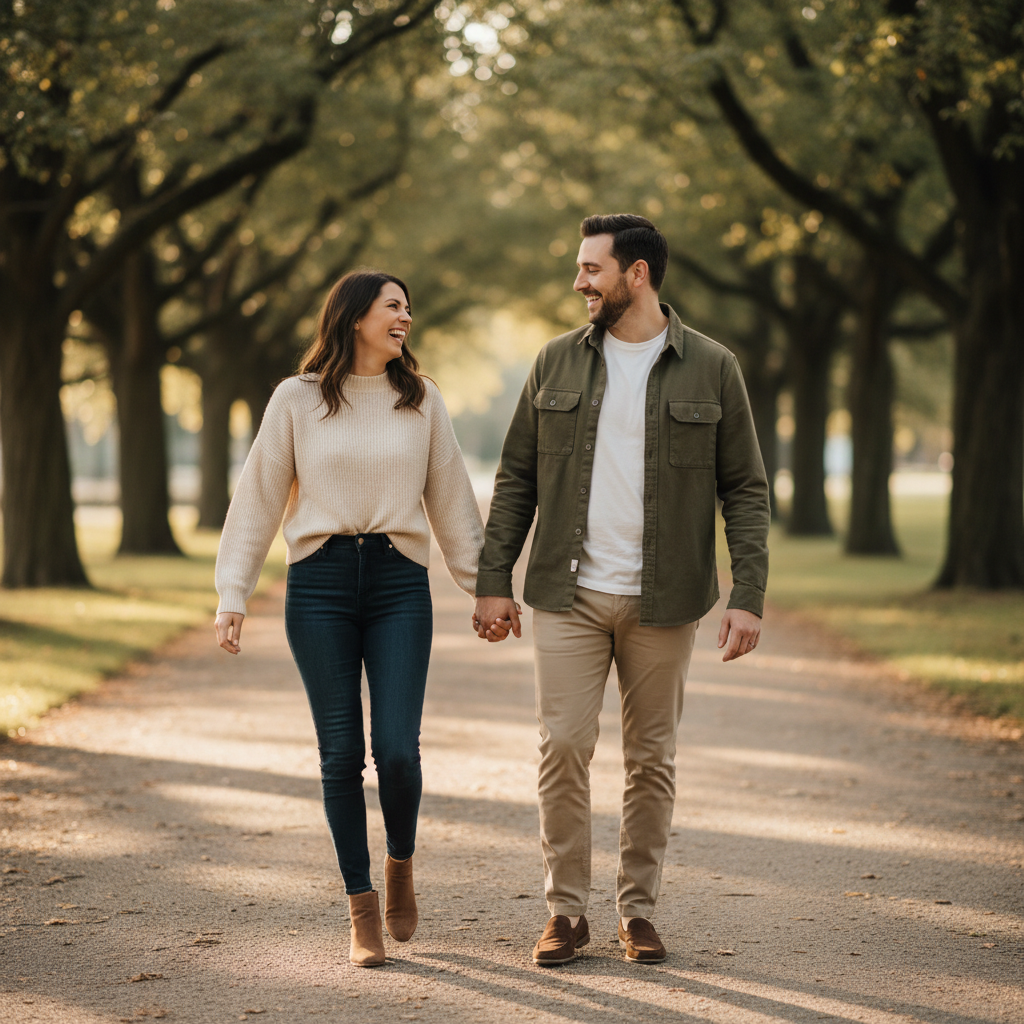 The Spin and Twirl - He holds her hand up and spins her outward. Capture her mid-twirl with dress or hair flowing. She looks back at him with a big smile. His arm extended, guiding the spin. Shoot at the peak of the turn.