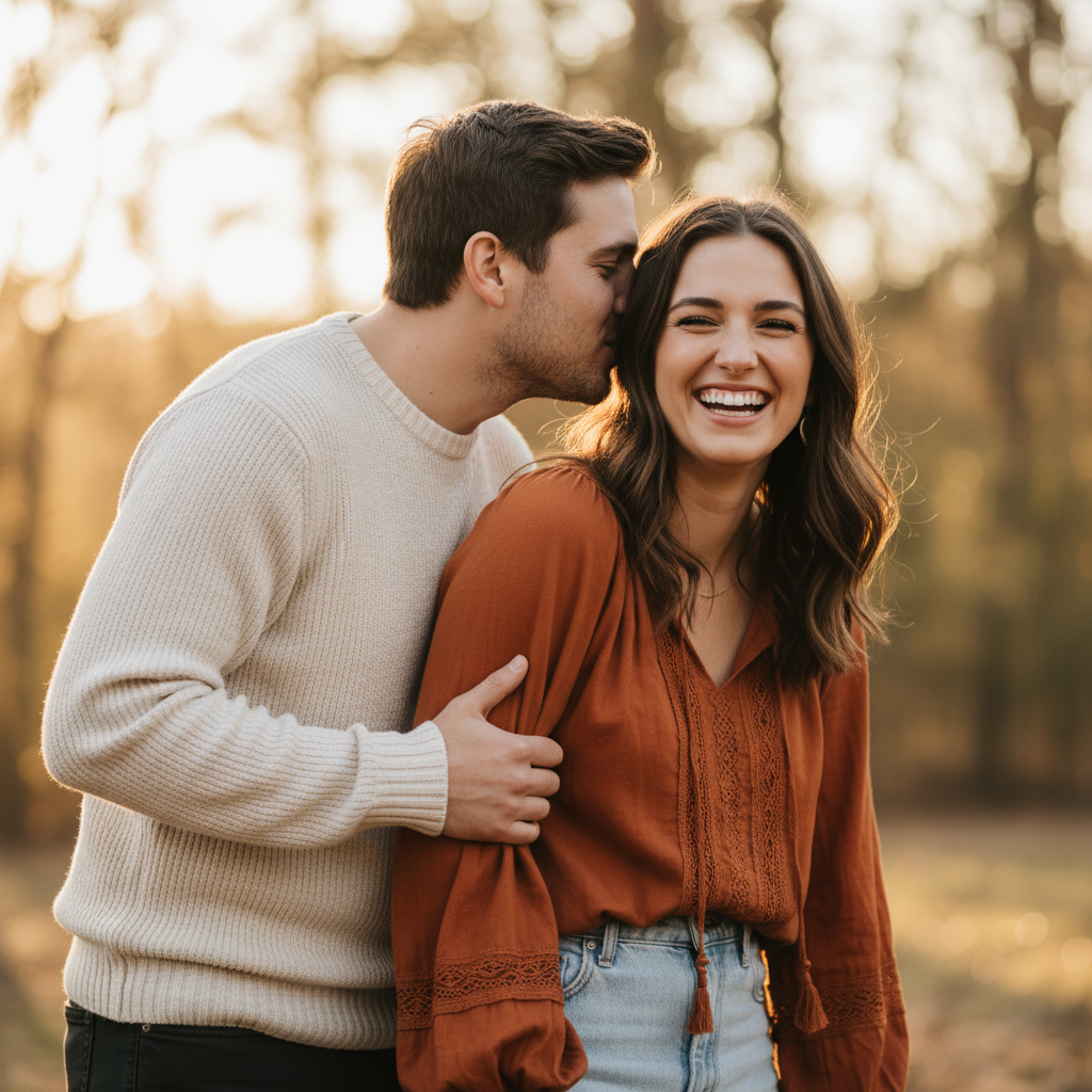 The Lift and Kiss - He lifts her up by the waist, she wraps her arms around his neck. She is slightly above him, both sharing a kiss or about to kiss. Her feet off the ground, toes pointed. Full of joy and romance.