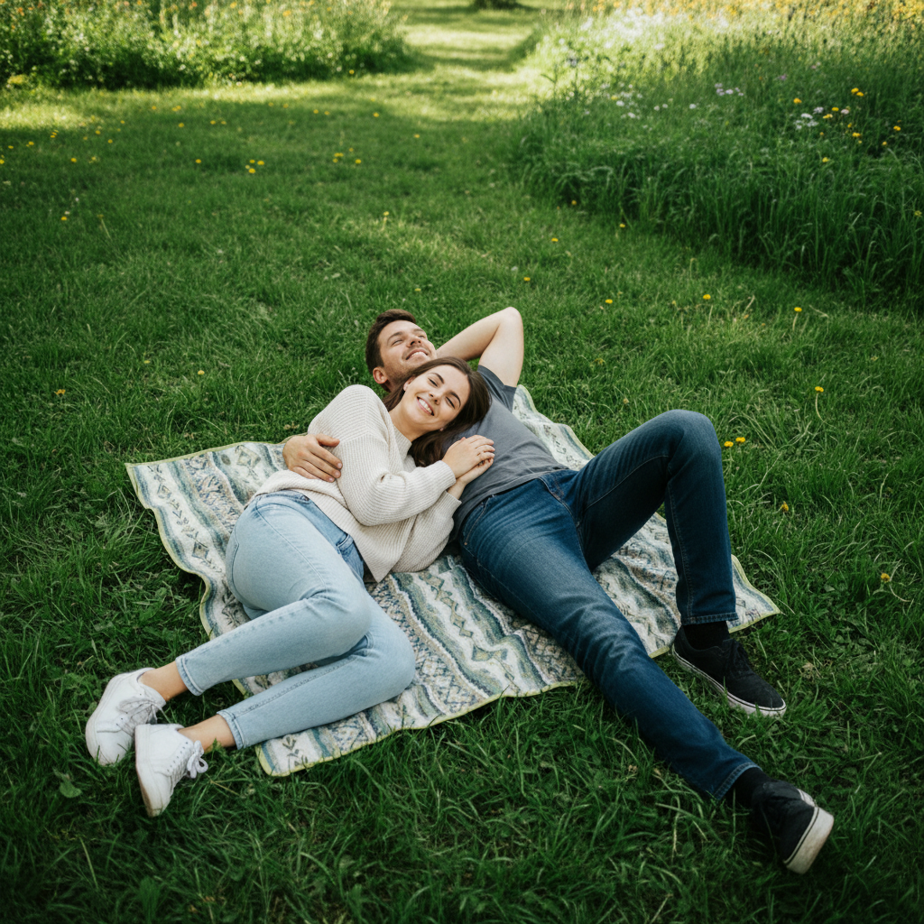 Lean Against the Wall - He leans against a textured wall with one foot up behind him. She stands in front facing him, hands on his chest. He looks down at her, she looks up at him. Close and relaxed, like a private moment.