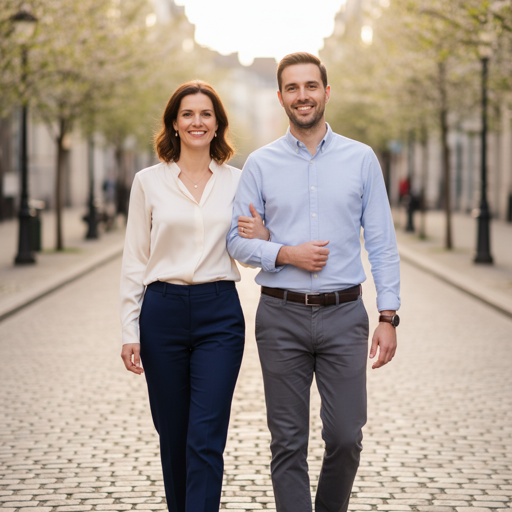 Hand Cradling Face - He cradles her face gently with both hands. She places her hands over his. Both close eyes or she looks up at him. Tender and emotionally powerful standing pose.