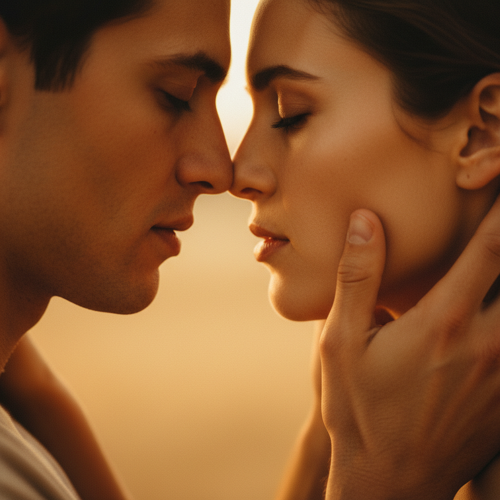 Head on His Shoulder - She rests her head on his shoulder while he wraps an arm around her. Both face the same direction. She closes her eyes peacefully. Relaxed, safe, and loving.