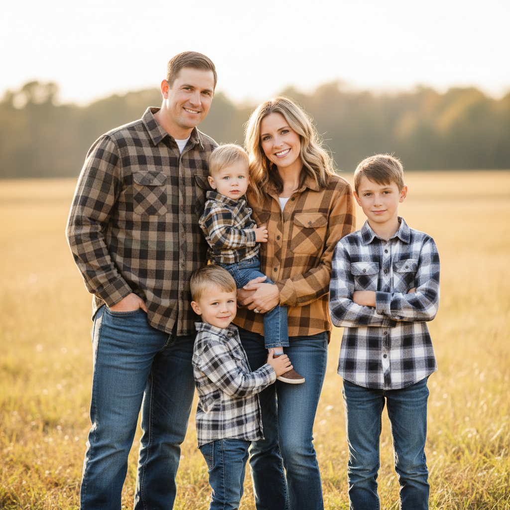Formal Portrait - Classic formal family portrait. Parents in center, children arranged symmetrically. Everyone stands tall with good posture. Polished, professional, and timeless. Think holiday card photo.