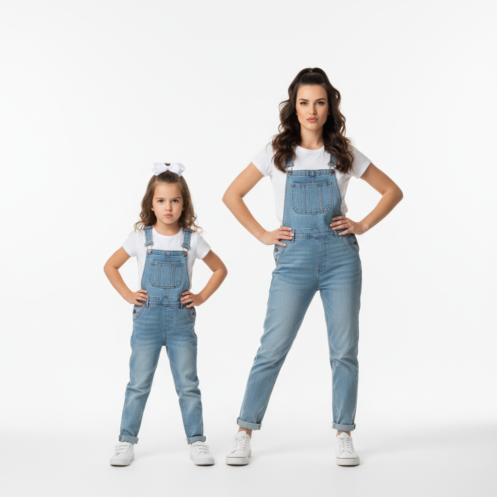 Mini Me Hands on Hips - Mom and daughter strike identical poses — hands on hips, confident stance. Daughter mimics mom exactly. Both face camera with sassy matching expressions. Fun twinning moment.